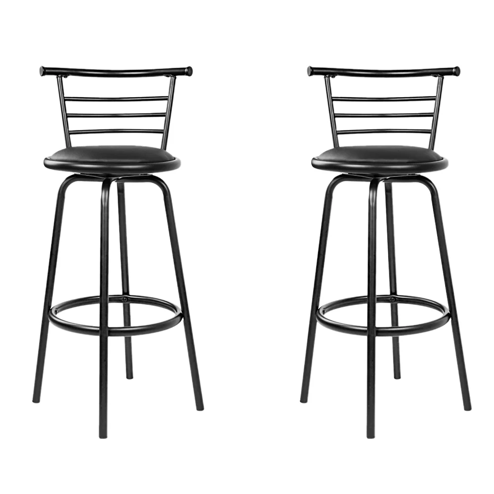 Set of 2 PU Leather Bar Stools - Black and Steel - Image 3