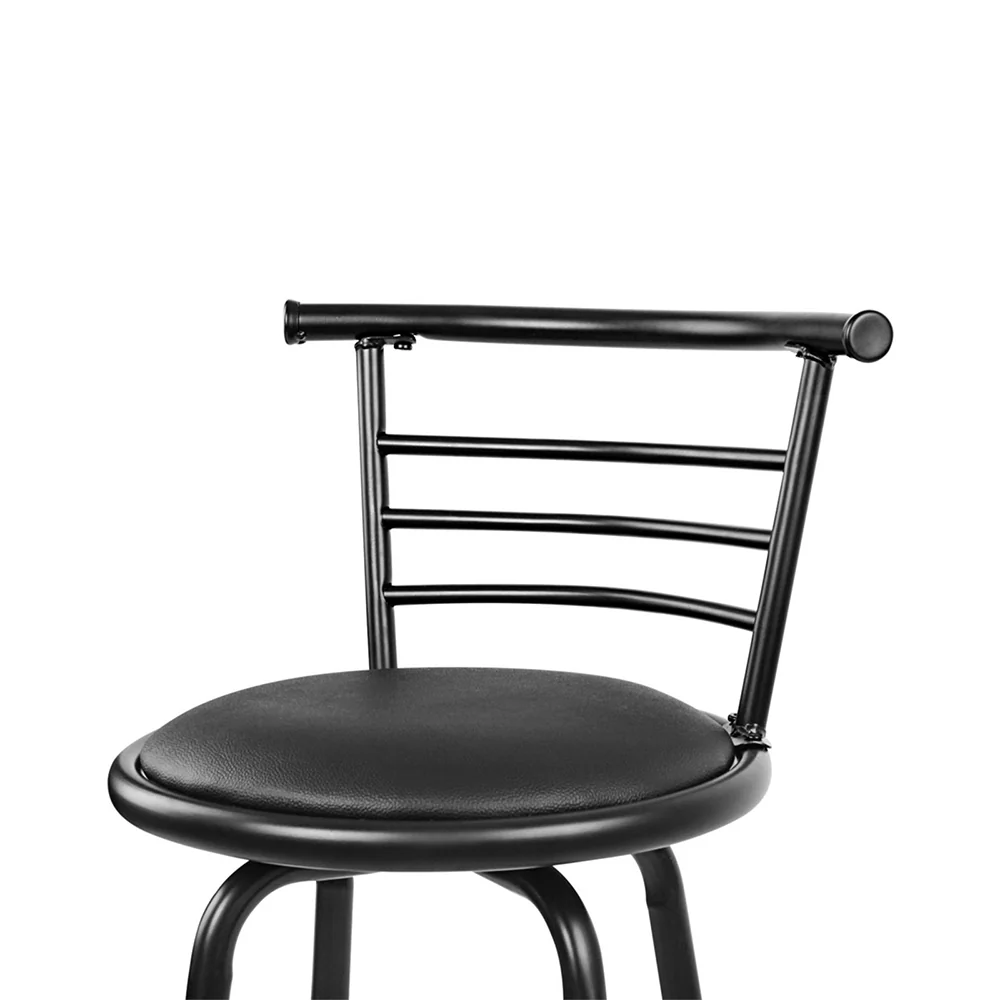 Set of 2 PU Leather Bar Stools - Black and Steel - Image 4