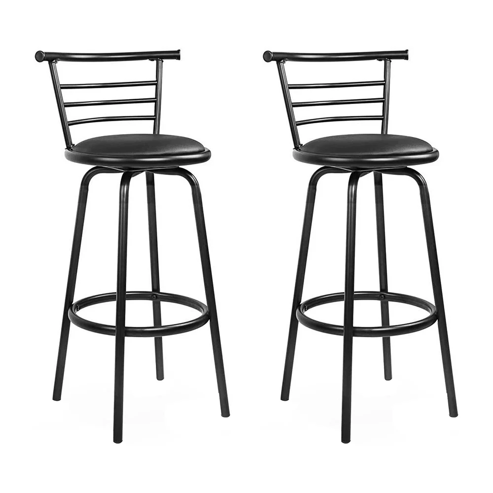 Set of 2 PU Leather Bar Stools - Black and Steel - Image 8