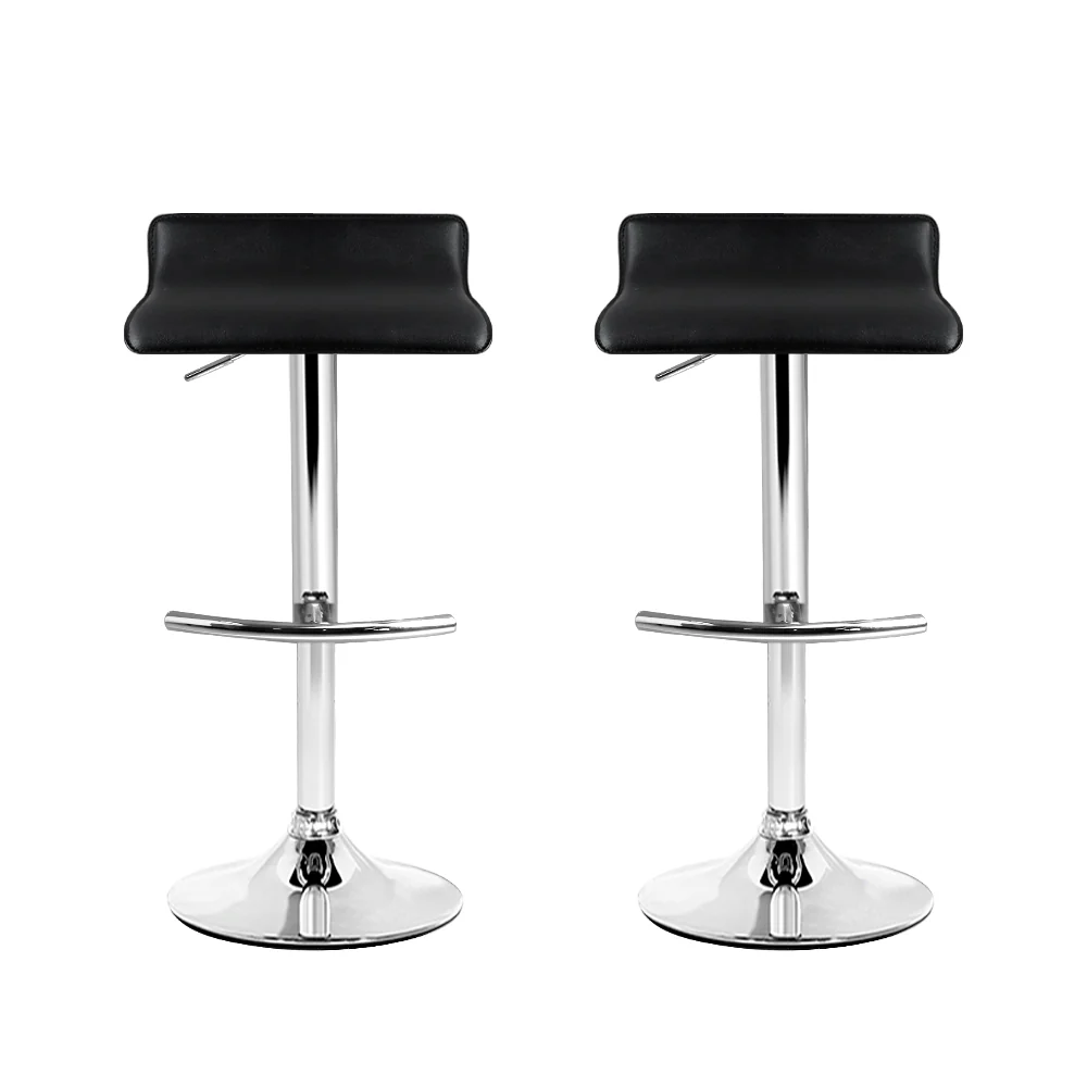 Set of 2 PU Leather Wave Style Bar Stools - Black - Image 3