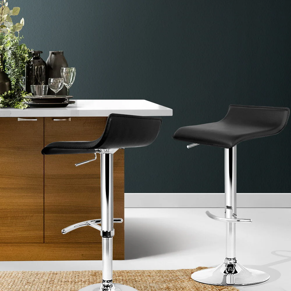 Set of 2 PU Leather Wave Style Bar Stools - Black - Image 7