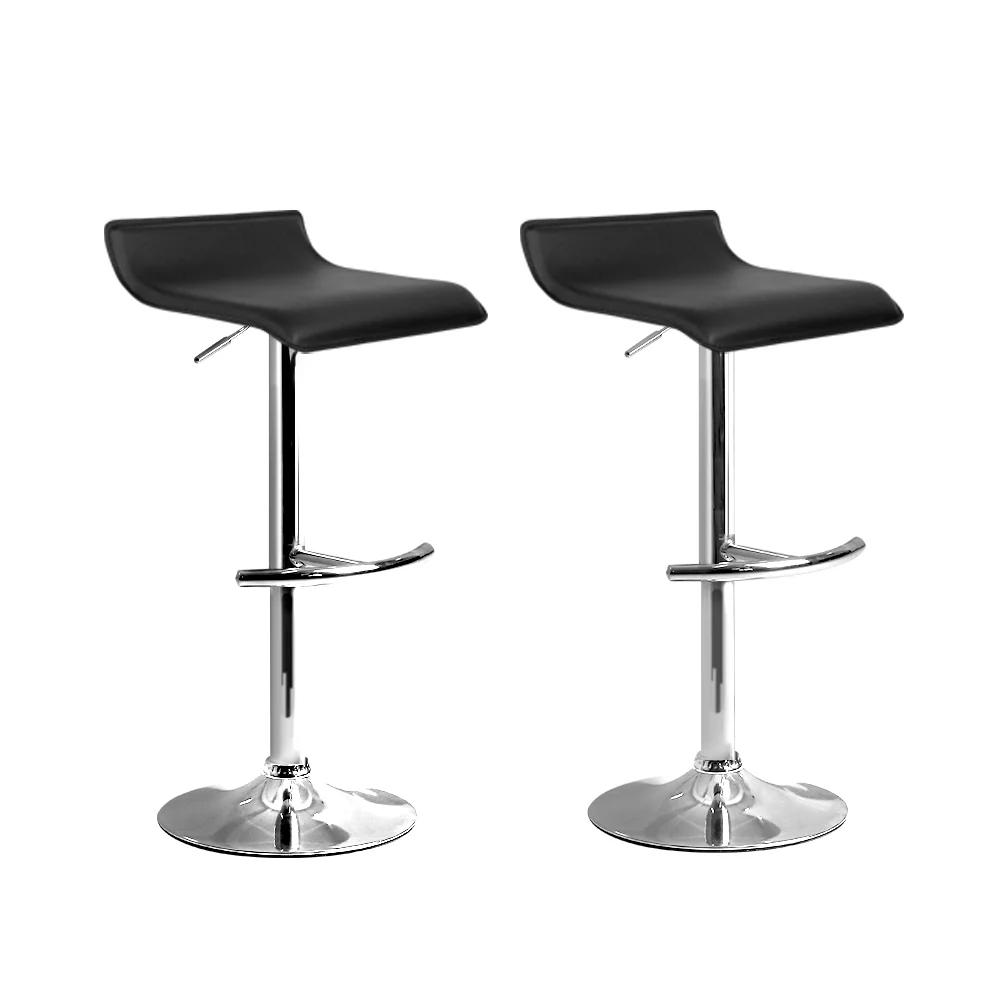 Set of 2 PU Leather Wave Style Bar Stools - Black - Image 8