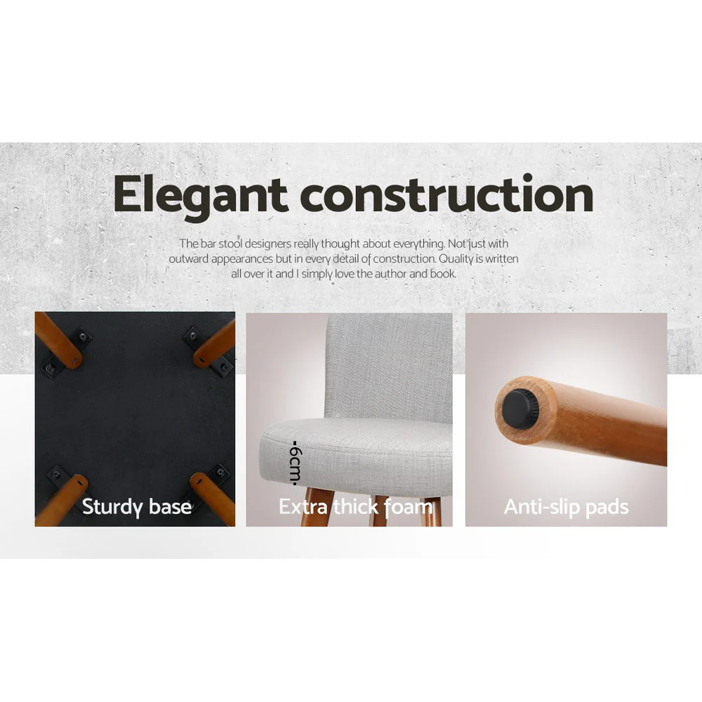 Set of 4 Wooden Fabric Bar Stools Circular Footrest - Light Grey - Image 7