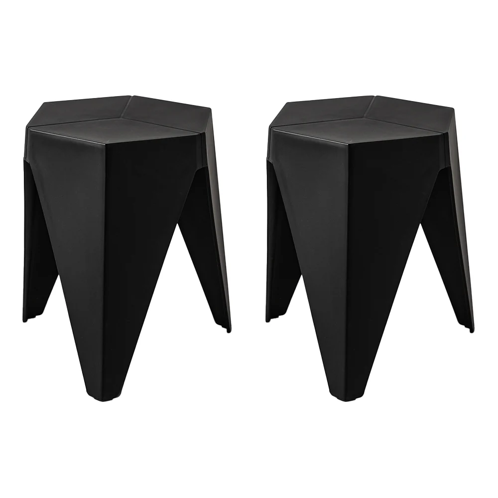 Set of 2 Puzzle Stool Plastic Stacking Bar Stools Dining Chairs Kitchen Black - Image 8