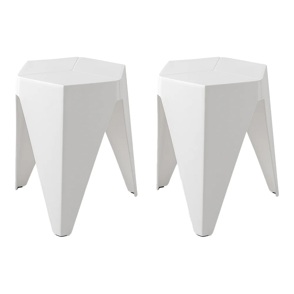 Set of 2 Puzzle Stool Plastic Stacking Bar Stools Dining Chairs Kitchen White - Image 8