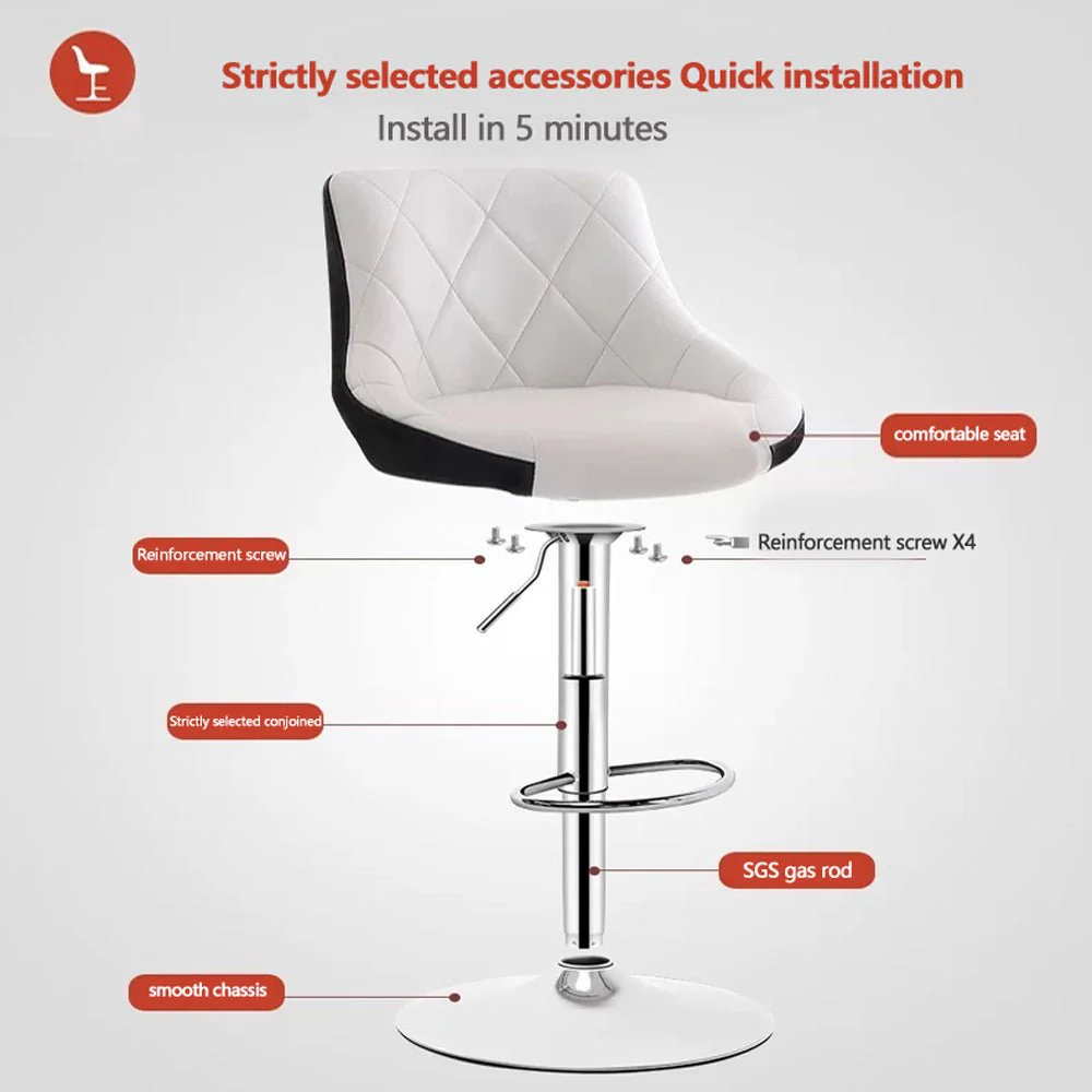 Bar Stools Kitchen Bar Stool Leather Barstools Swivel Gas Lift Counter Chairs x2 BS8403 White - Image 10