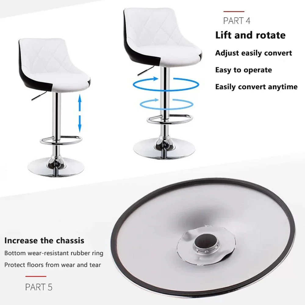 Bar Stools Kitchen Bar Stool Leather Barstools Swivel Gas Lift Counter Chairs x2 BS8403 White - Image 4