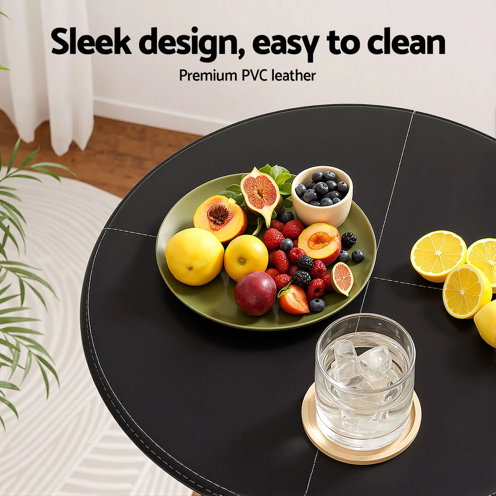 Bar Table Round Swivel Height Adjustable 62cm Modern PVC Leather Black - Image 3