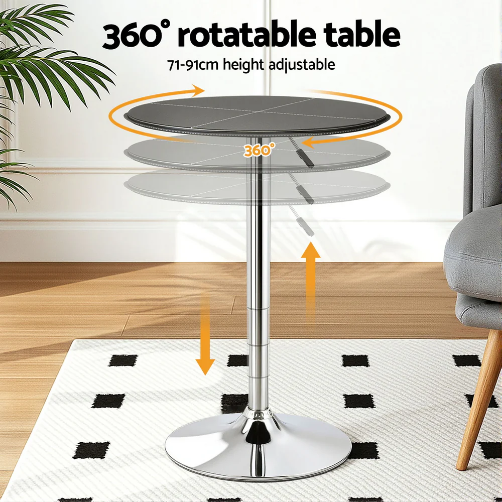 Bar Table Round Swivel Height Adjustable 62cm Modern PVC Leather Black - Image 4