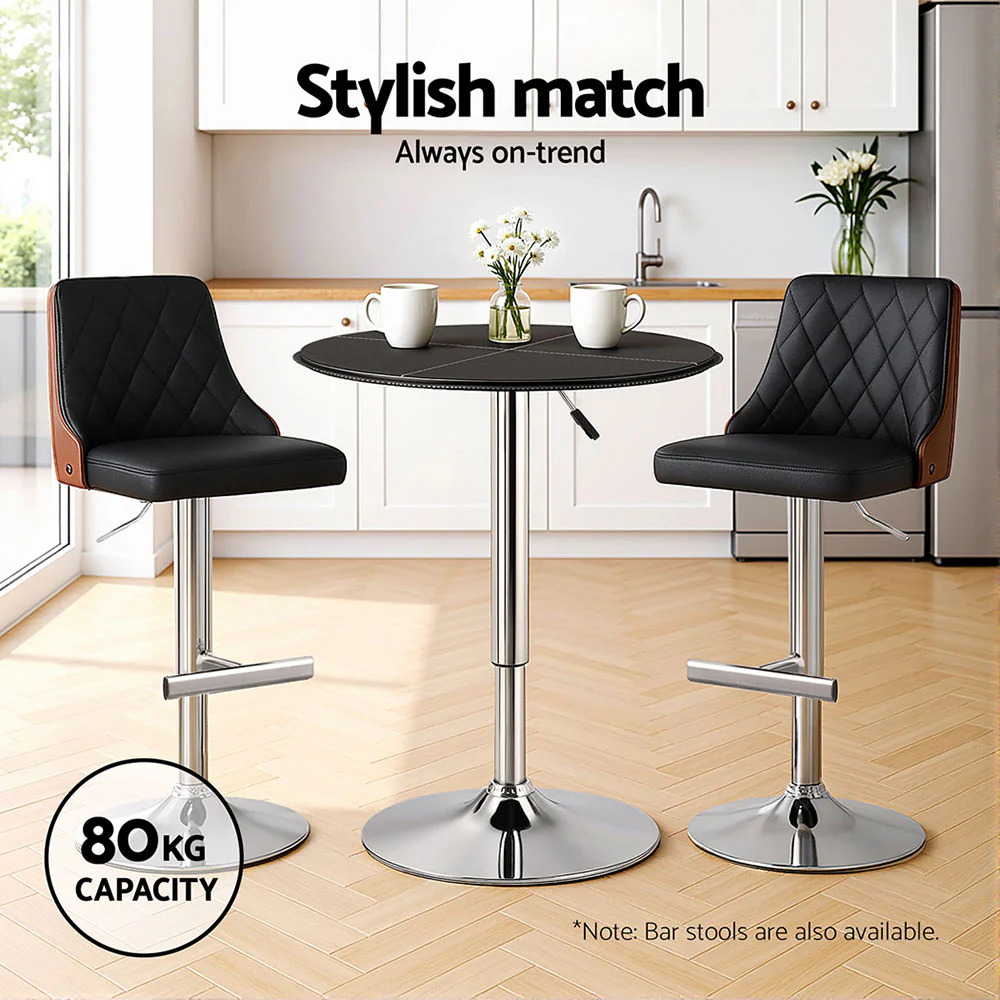 Bar Table Round Swivel Height Adjustable 62cm Modern PVC Leather Black - Image 5