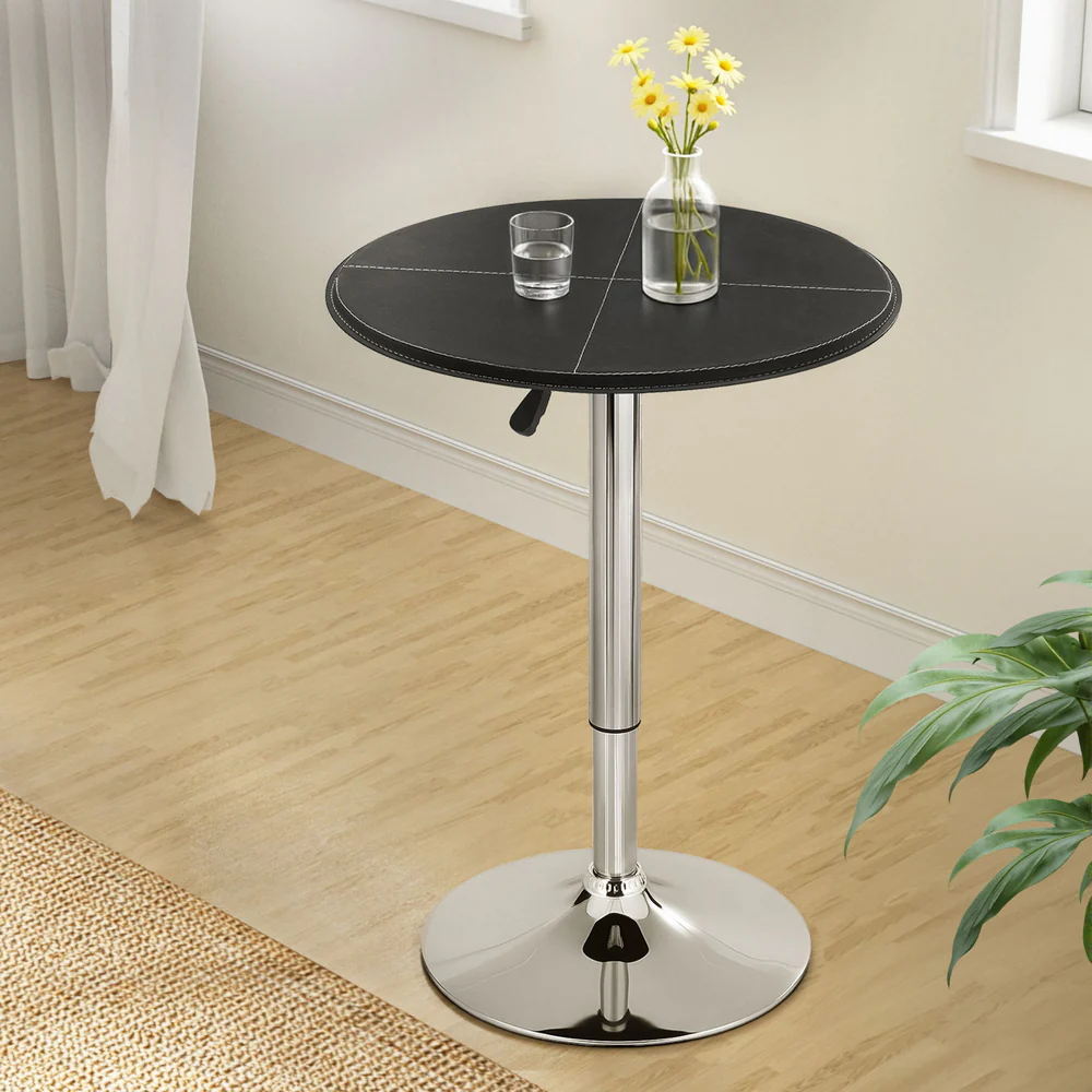 Bar Table Round Swivel Height Adjustable 62cm Modern PVC Leather Black - Image 7