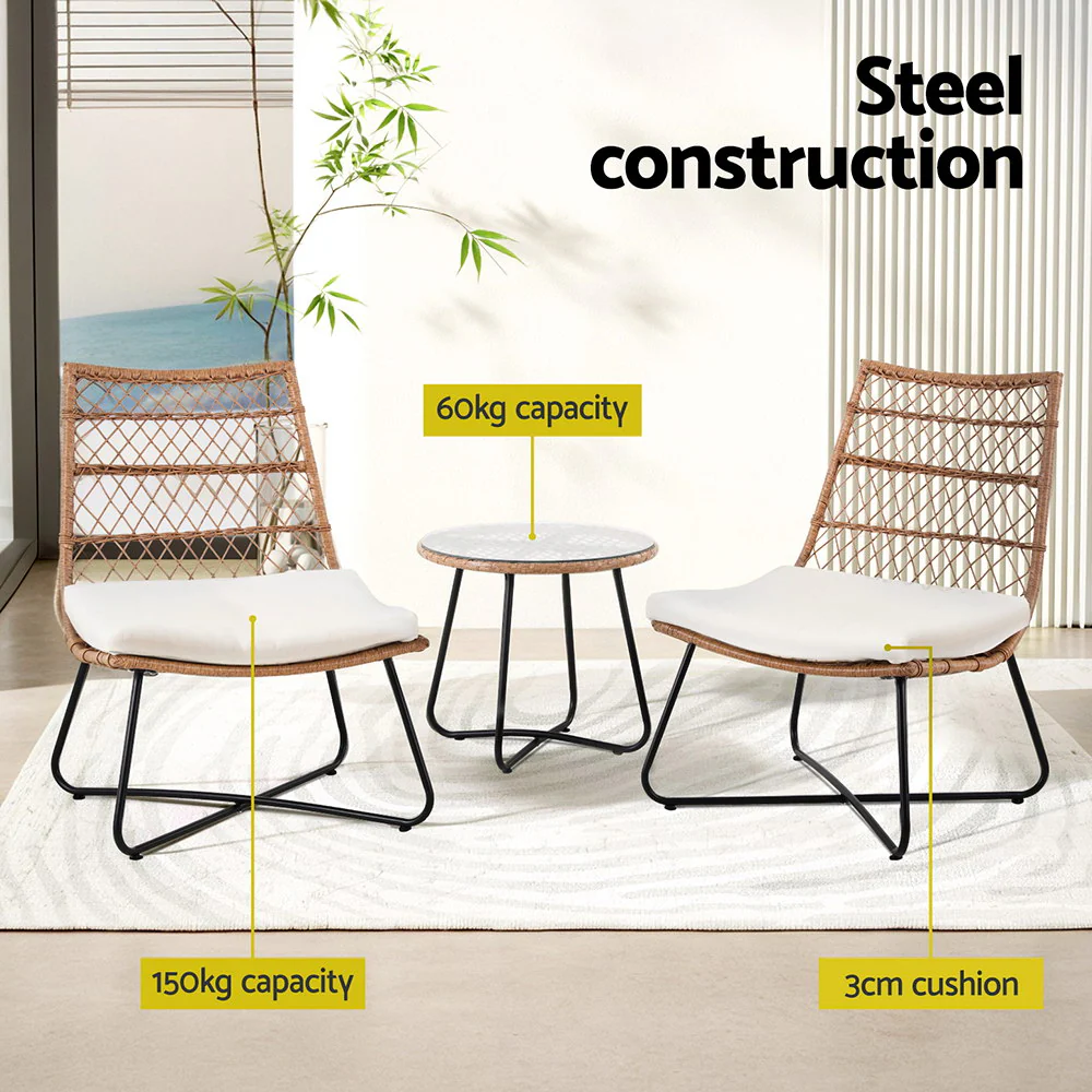 Belmont 3 Piece Outdoor Bistro Set - Brown - Image 5