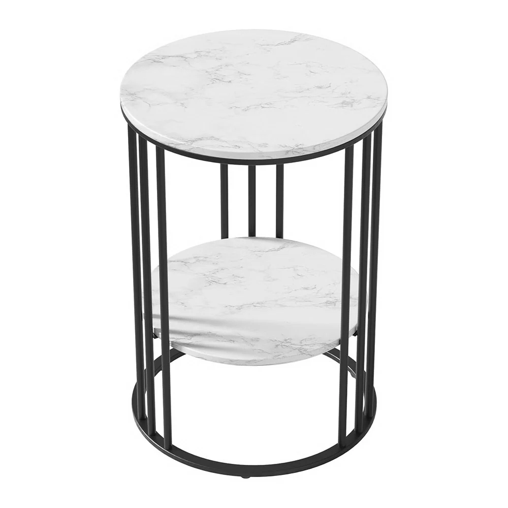 Coffee Table 2-Tier Round Marble Effect - Image 3