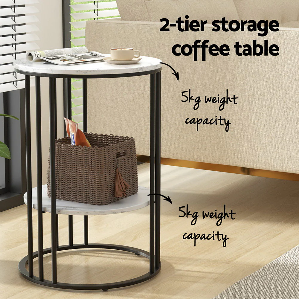 Coffee Table 2-Tier Round Marble Effect - Image 4