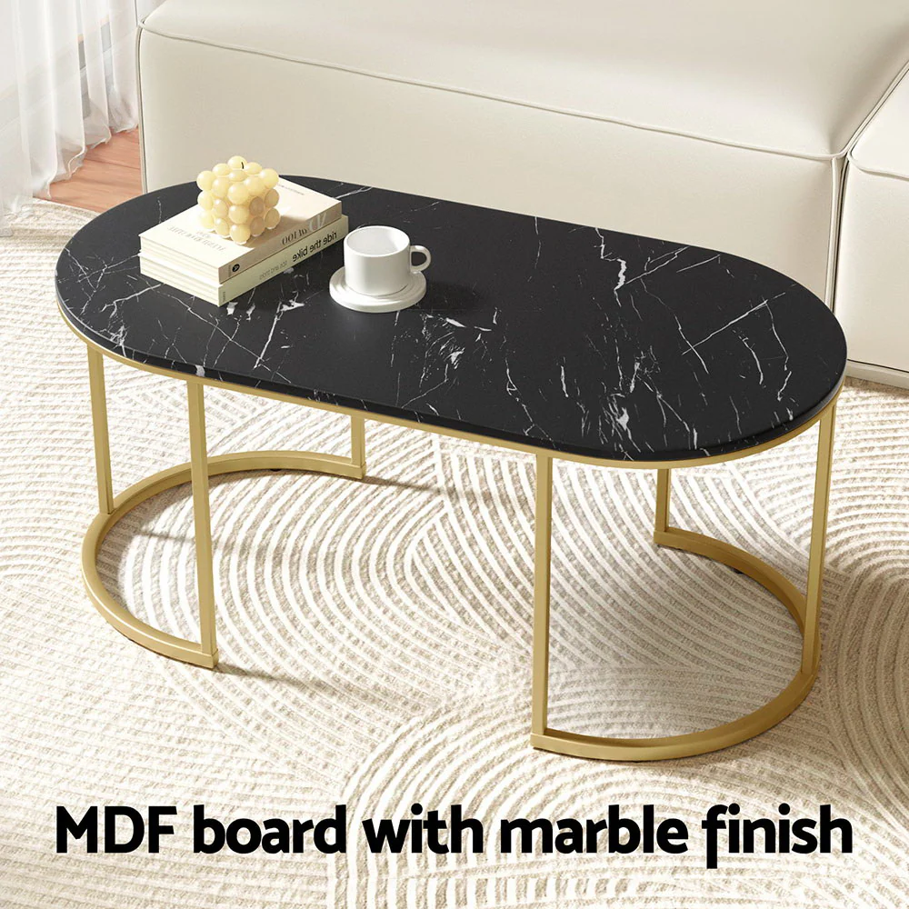 Coffee Table Marble Effect Black - Image 4