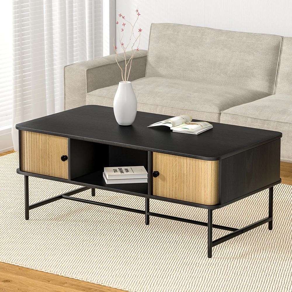 Coffee Table Sliding Drawer Door Black Boris - Image 5