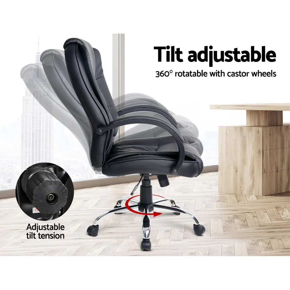Executive Office Chair Leather Tilt Black - Image 5