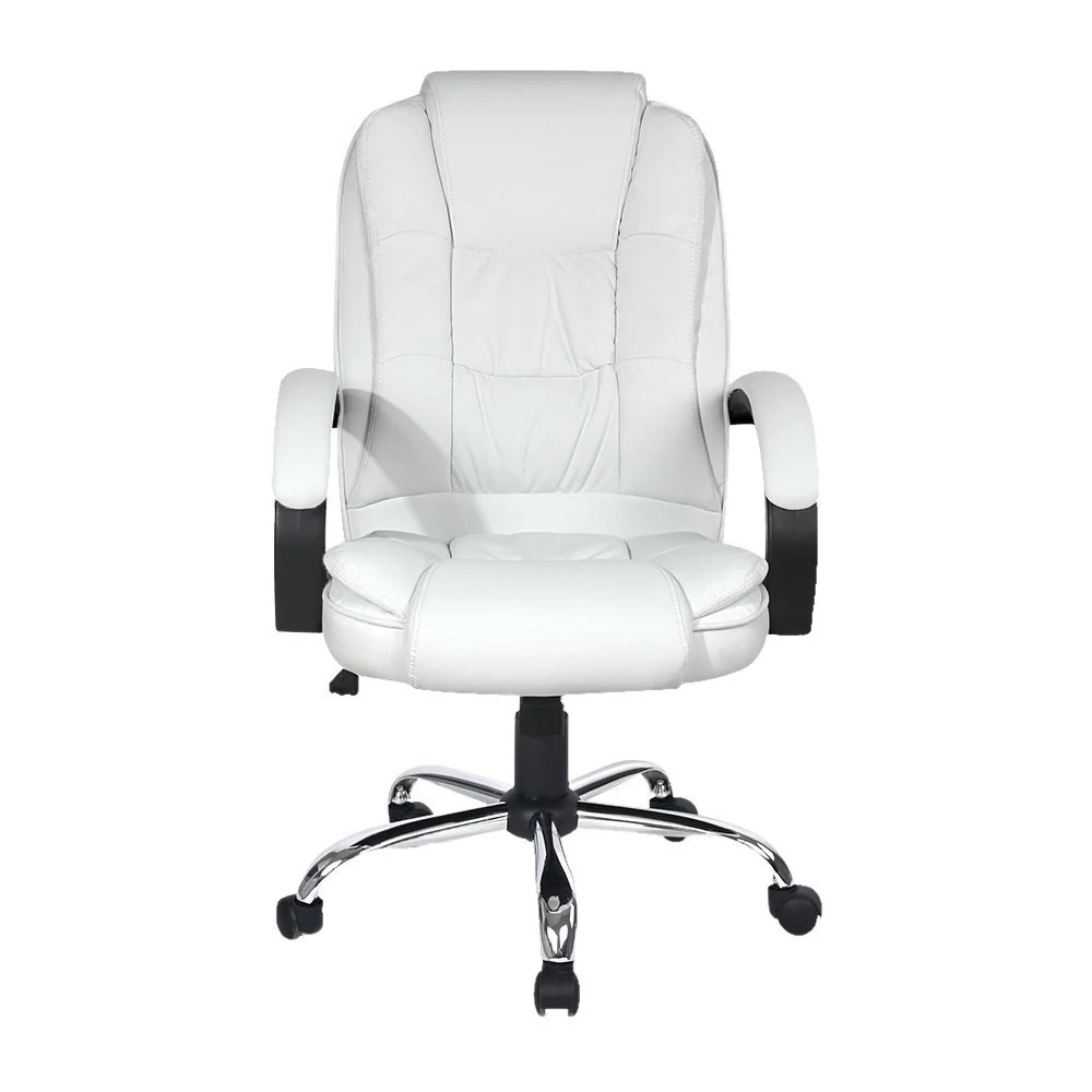 Executive Office Chair Leather Tilt White - Image 3