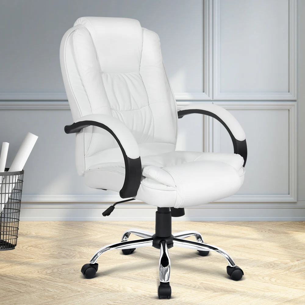 Executive Office Chair Leather Tilt White - Image 7