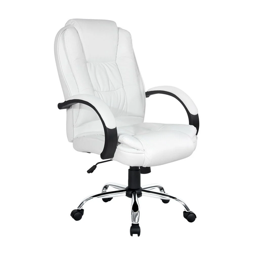 Executive Office Chair Leather Tilt White - Image 8