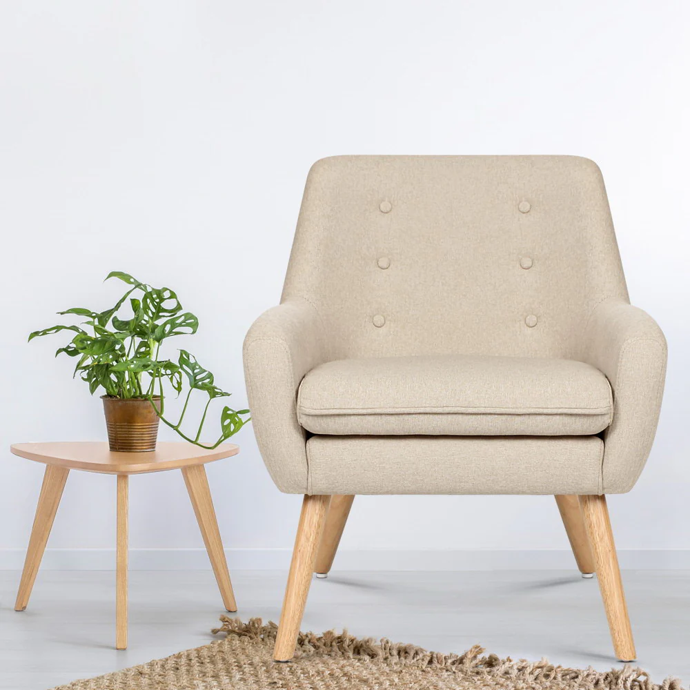 Fabric Dining Armchair - Beige - Image 7