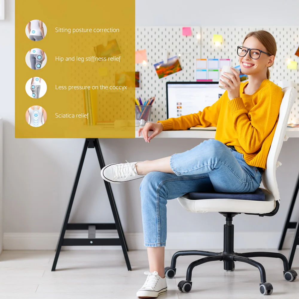 Seat Cushion Memory Foam Pillow Back Pain Relief Chair Pad Blue - Image 4