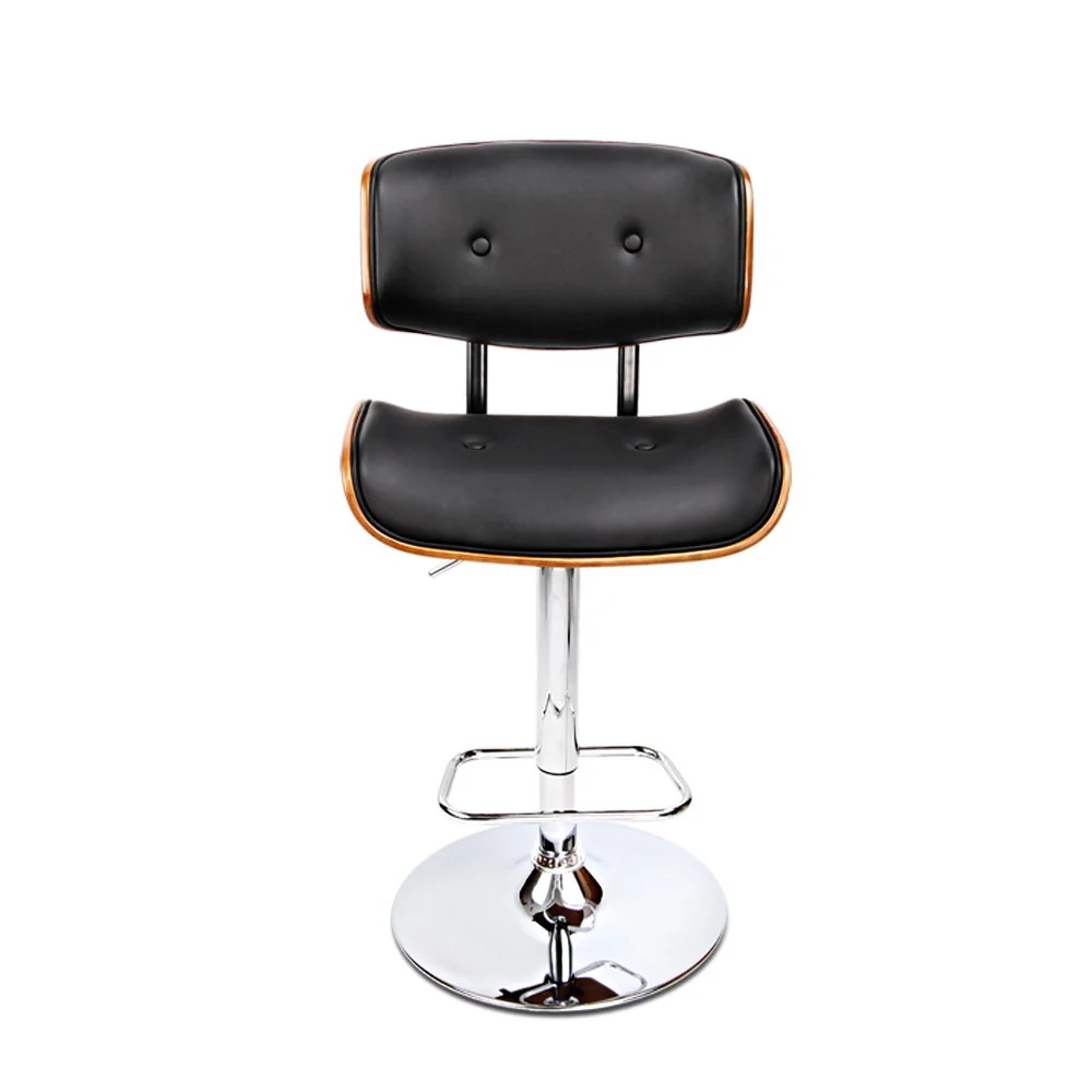Hailey Wood and Leather Gas Lift Bar Stool Black and Chrome - Image 3