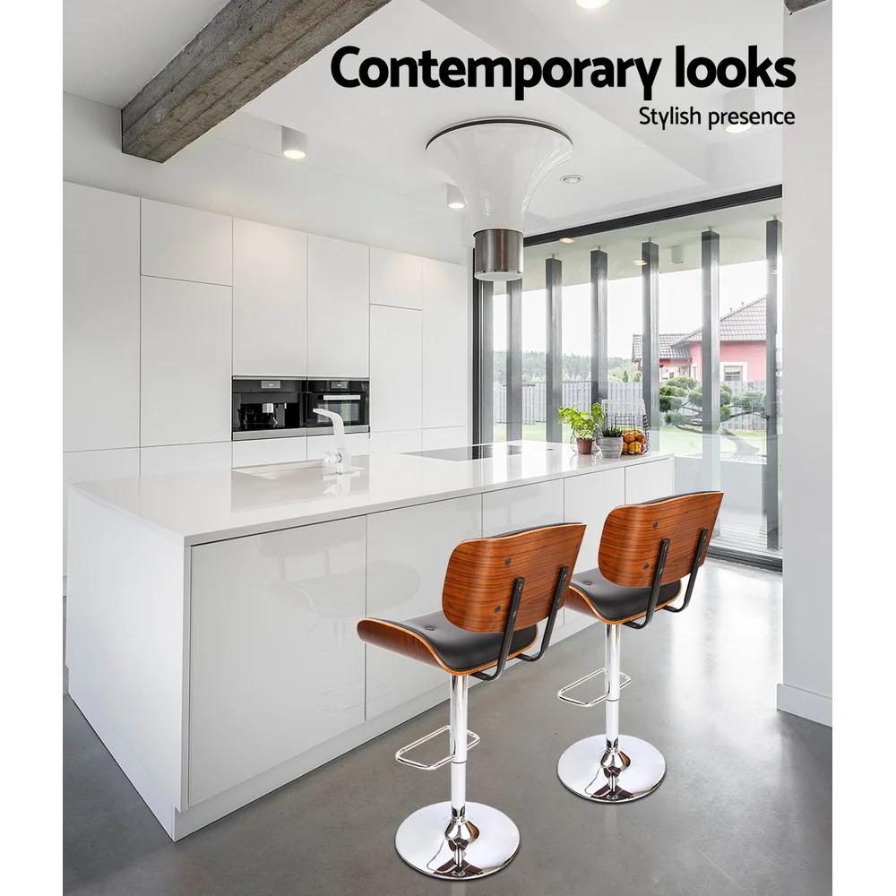 Hailey Wood and Leather Gas Lift Bar Stool Black and Chrome - Image 4