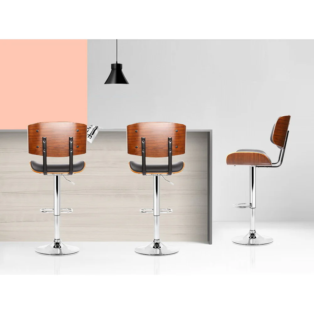 Hailey Wood and Leather Gas Lift Bar Stool Black and Chrome - Image 6