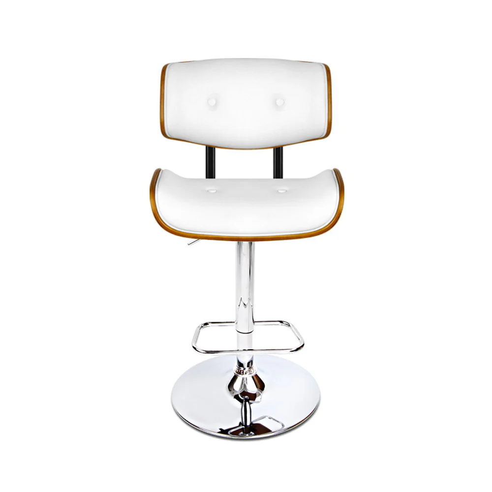 Hailey Wood and Leather Gas Lift Bar Stool White and Chrome - Image 3