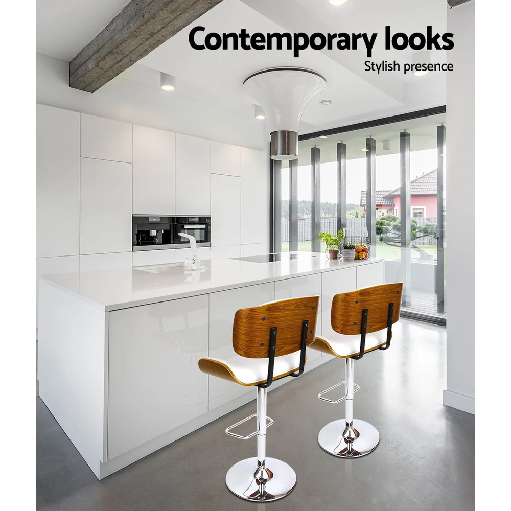 Hailey Wood and Leather Gas Lift Bar Stool White and Chrome - Image 4