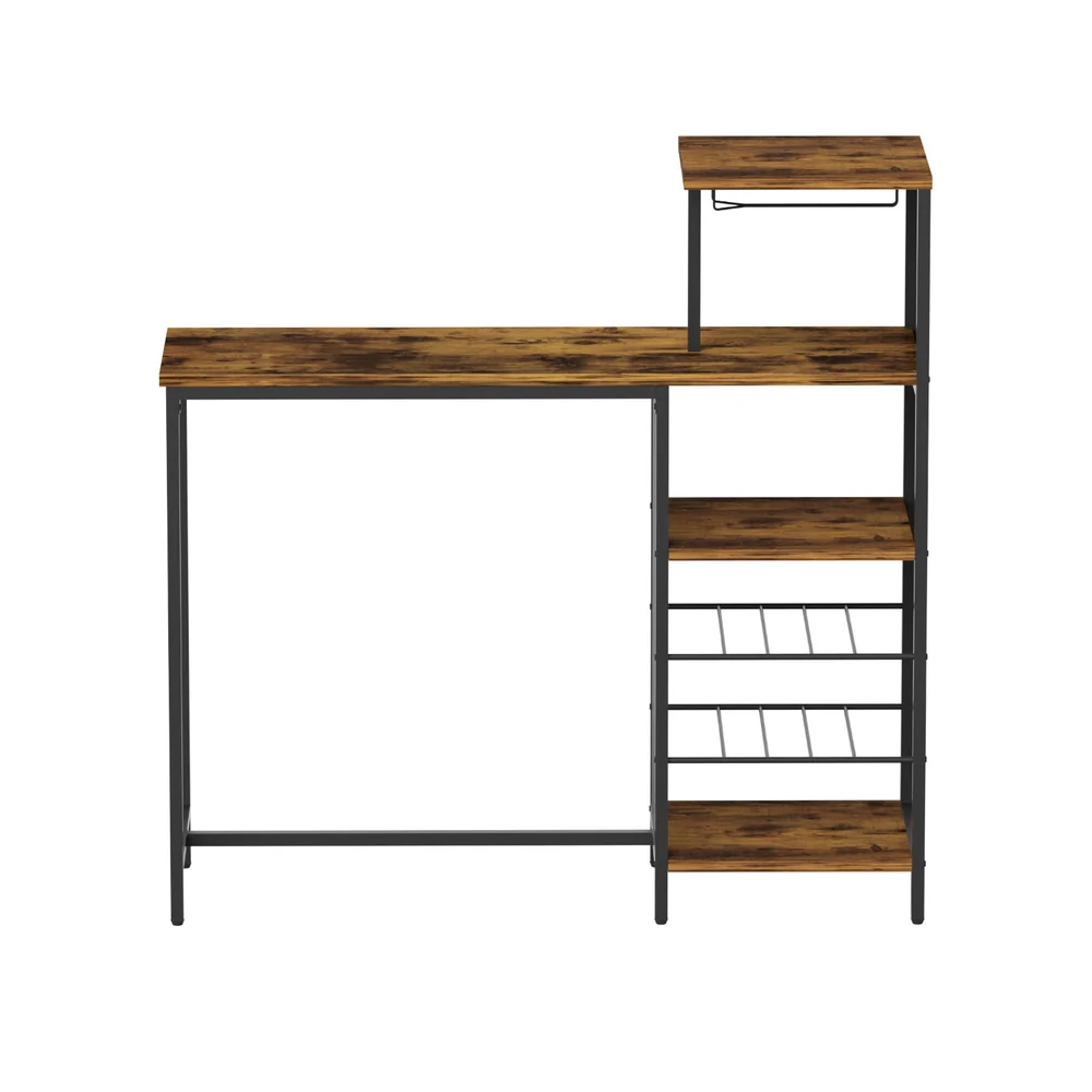 Industrial Bar Table with Wine Rack Cup Holder Multi-Level Storage 122cm Walnut - Image 4