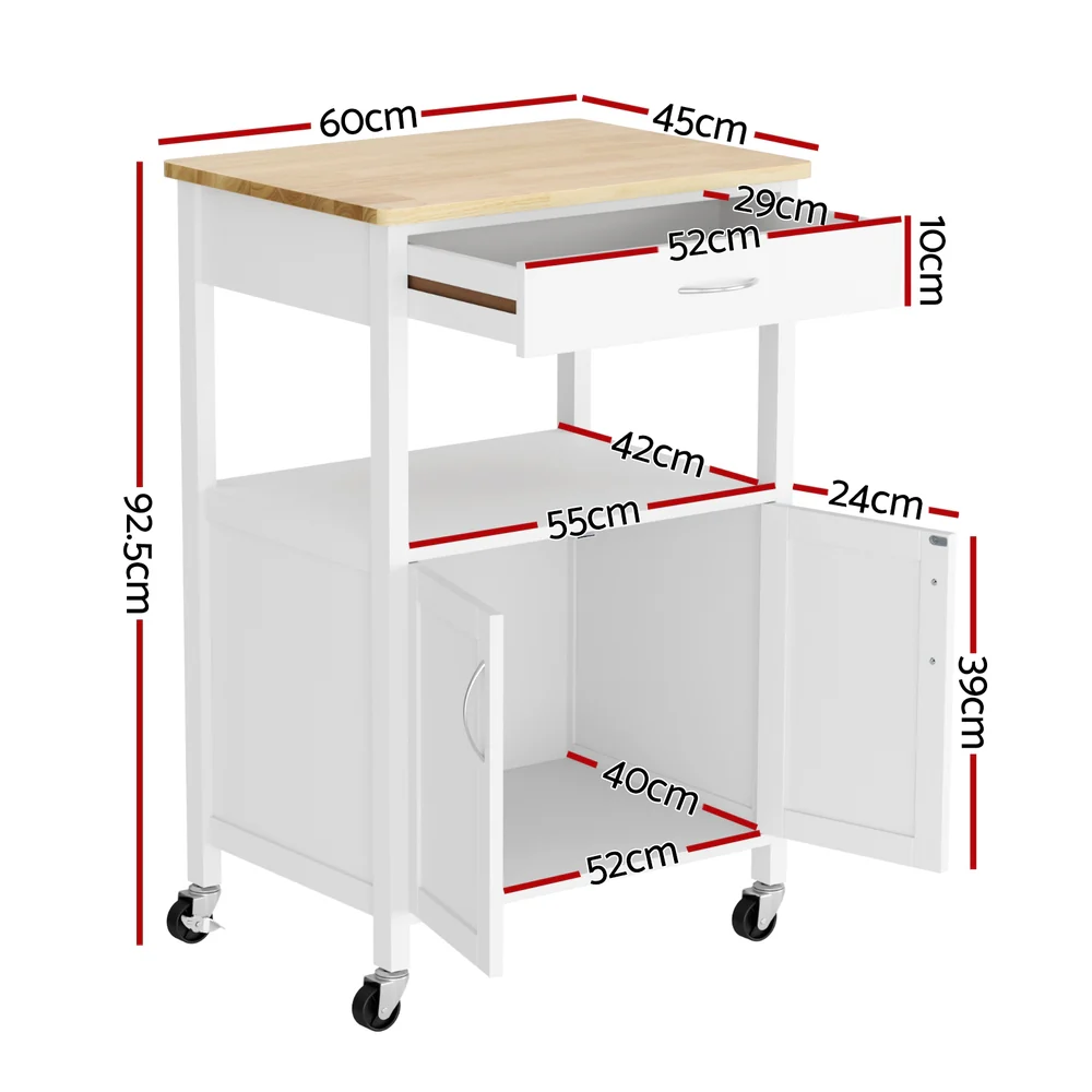 Kitchen Island Trolley Rolling Serving Cart Storage Drawer Cupboard 60cm - Image 3