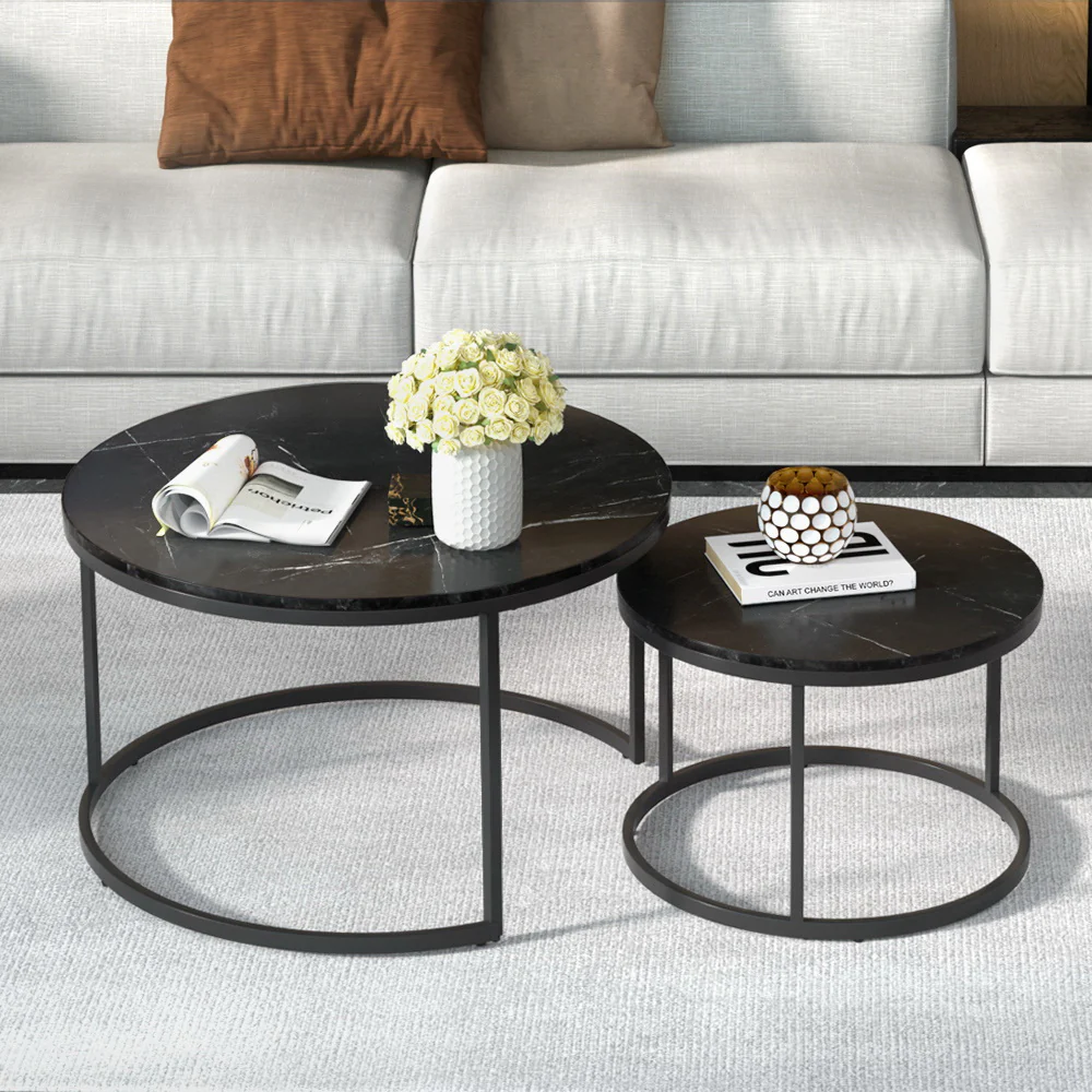 Nesting Coffee Table Set of 2 Marble Effect Tika - Image 7