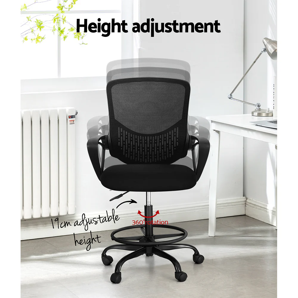 Office Chair Drafting Stool Computer Standing Desk Mesh Chairs Black - Image 5