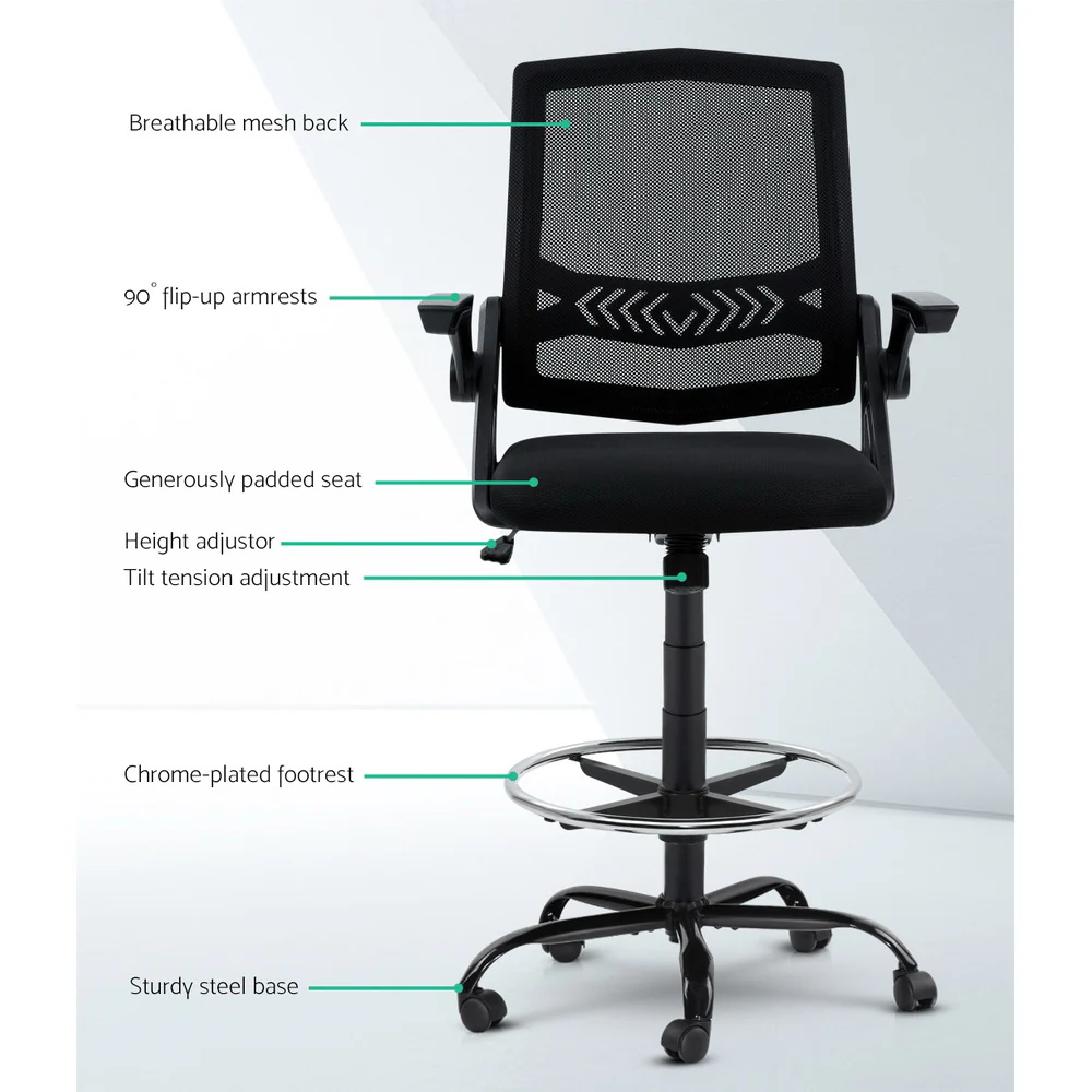 Office Chair Drafting Stool Mesh Chairs Black - Image 4