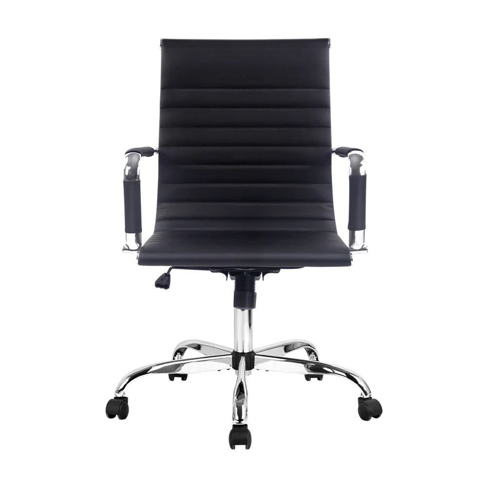 Office Chair PU Leather Mid Back Black - Image 3