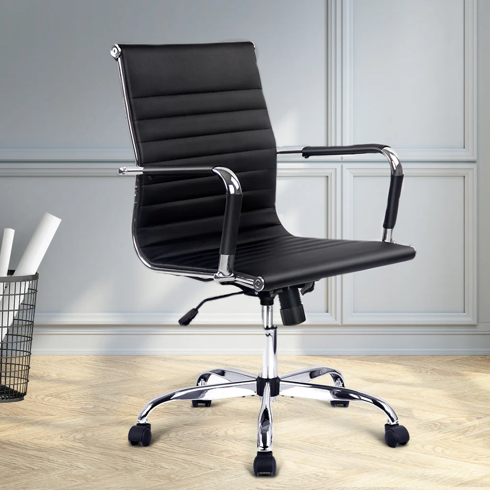 Office Chair PU Leather Mid Back Black - Image 7