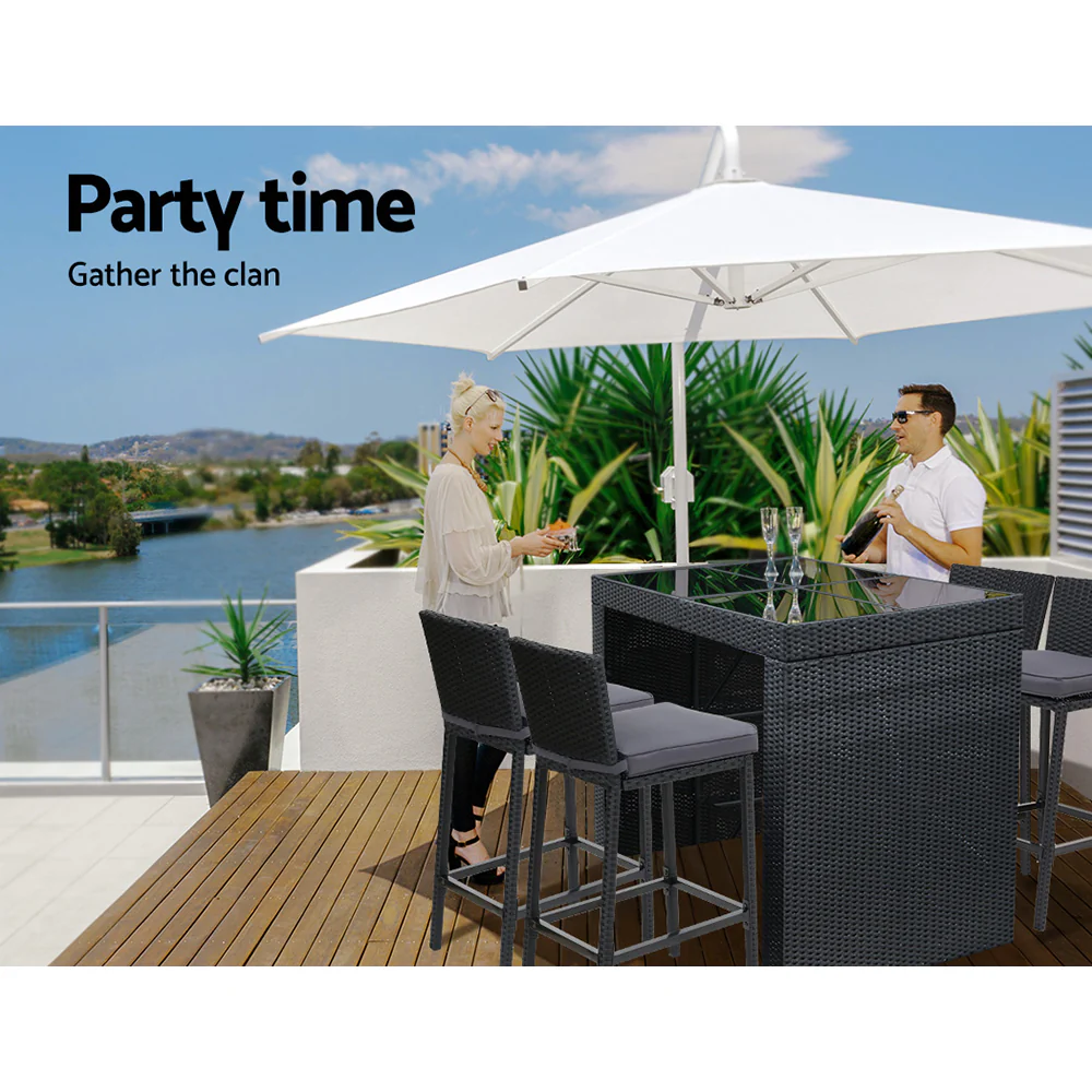 Outdoor Bar Set Table Chairs Stools Rattan Patio Furniture 4 Seaters - Image 4