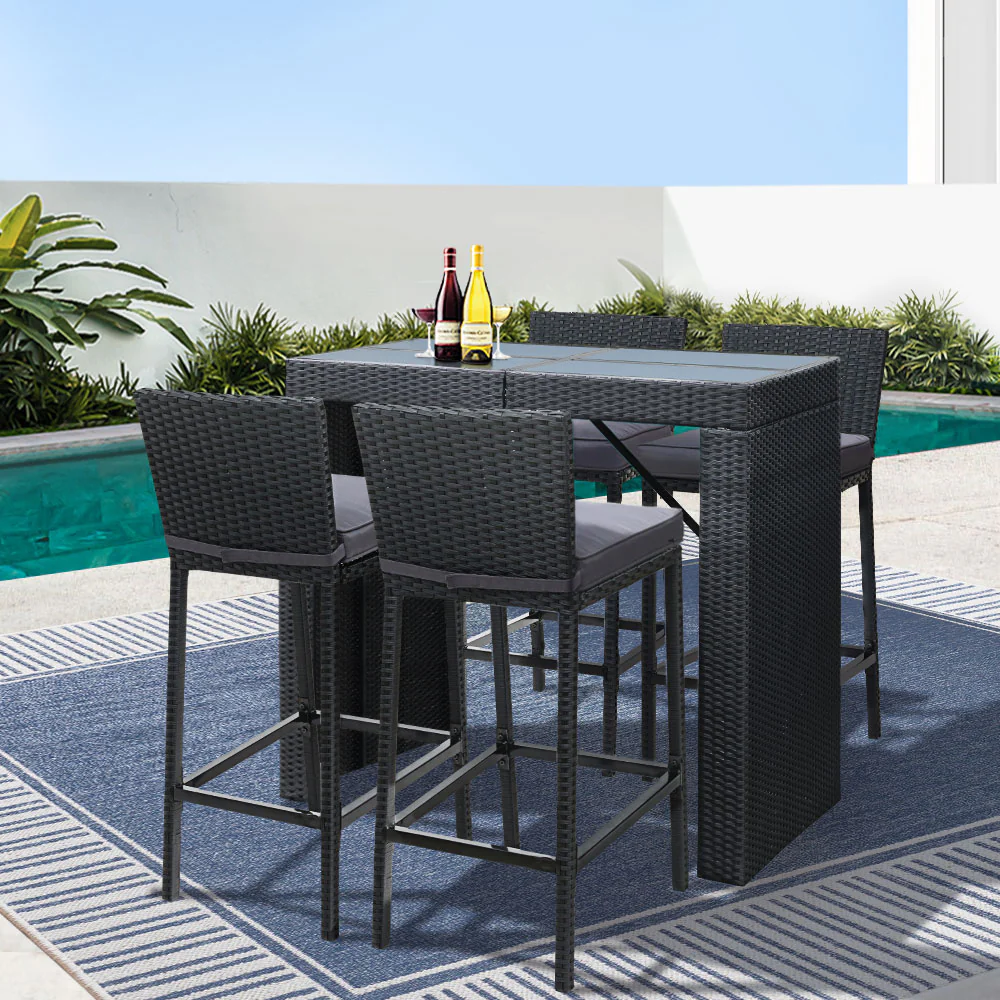 Outdoor Bar Set Table Chairs Stools Rattan Patio Furniture 4 Seaters - Image 8