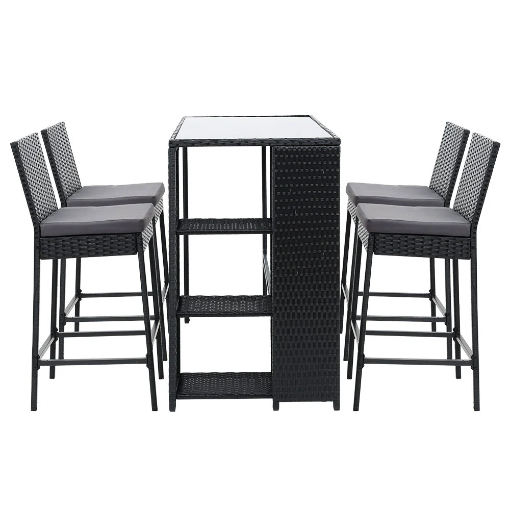 Outdoor Bar Set Table Stools Furniture Dining Chairs Wicker Patio Garden - Image 3