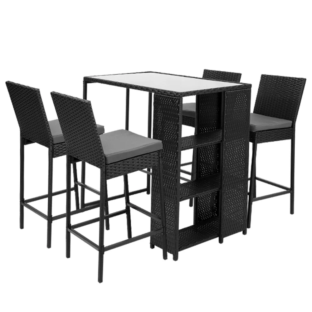 Outdoor Bar Set Table Stools Furniture Dining Chairs Wicker Patio Garden - Image 4