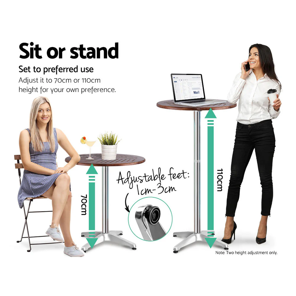 Outdoor Bar Table Furniture Wooden Cafe Table Aluminium Adjustable Round - Image 5