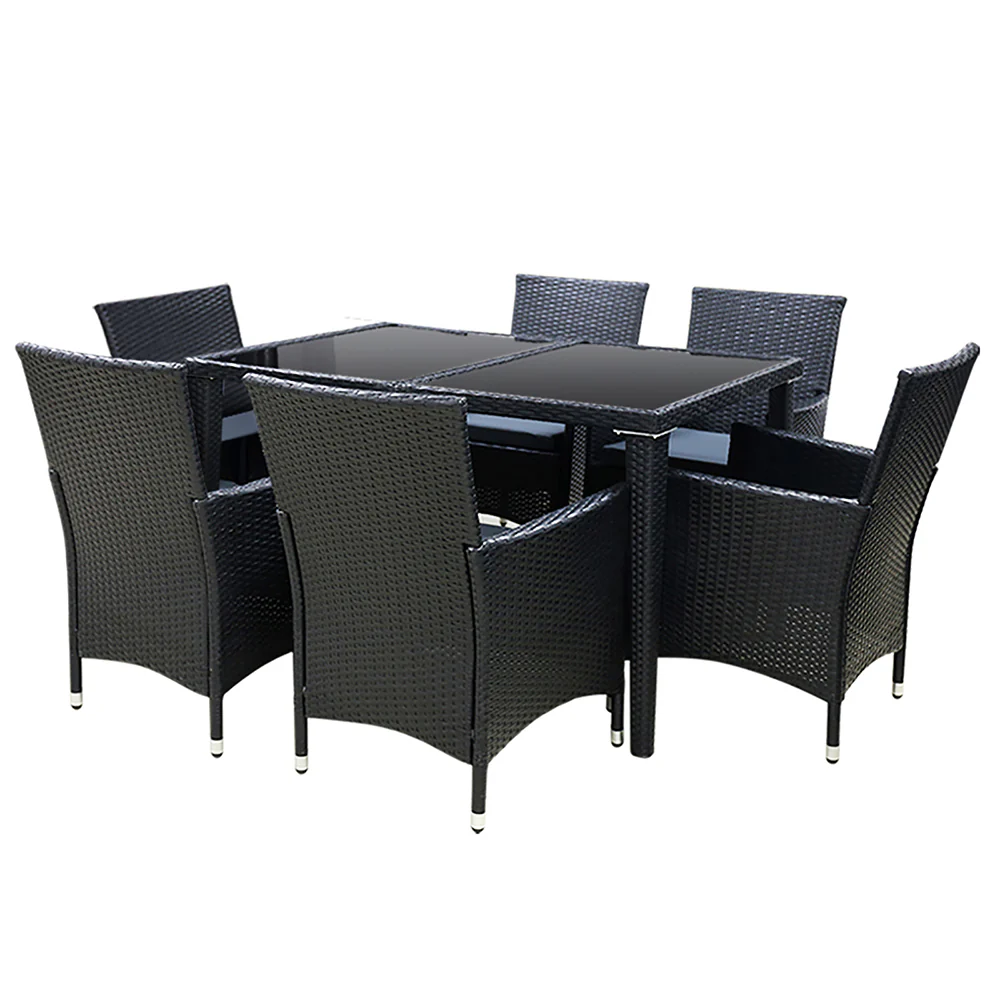 Outdoor Dining Set 7 Piece Wicker Lounge Setting Black - Image 4