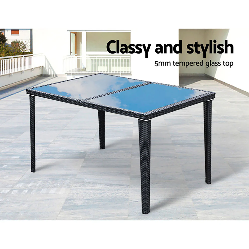 Outdoor Dining Set 7 Piece Wicker Lounge Setting Black - Image 5