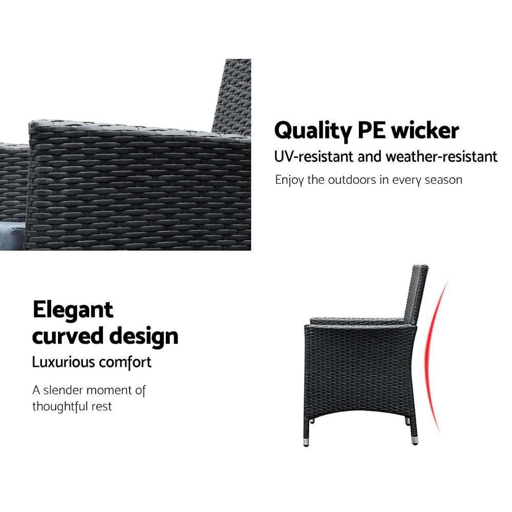 Outdoor Dining Set 7 Piece Wicker Lounge Setting Black - Image 6