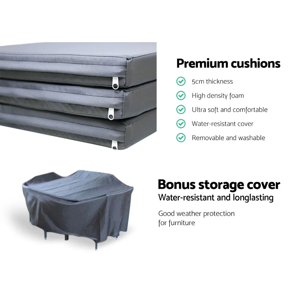 Outdoor Dining Set 7 Piece Wicker Lounge Setting Black - Image 7