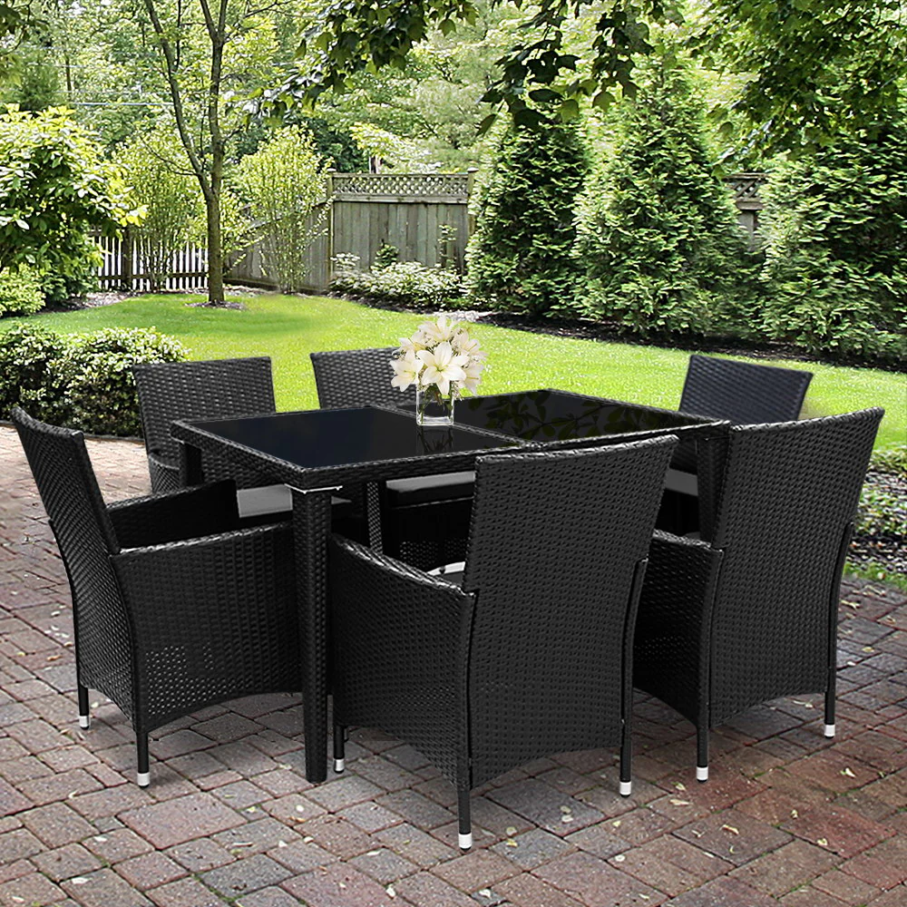 Outdoor Dining Set 7 Piece Wicker Lounge Setting Black - Image 8