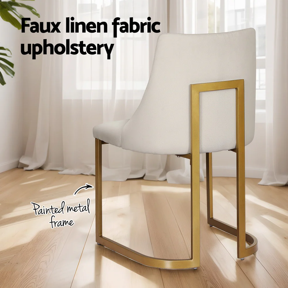 Set of 2 Balen Dining Chairs Linen Fabric Beige - Image 5