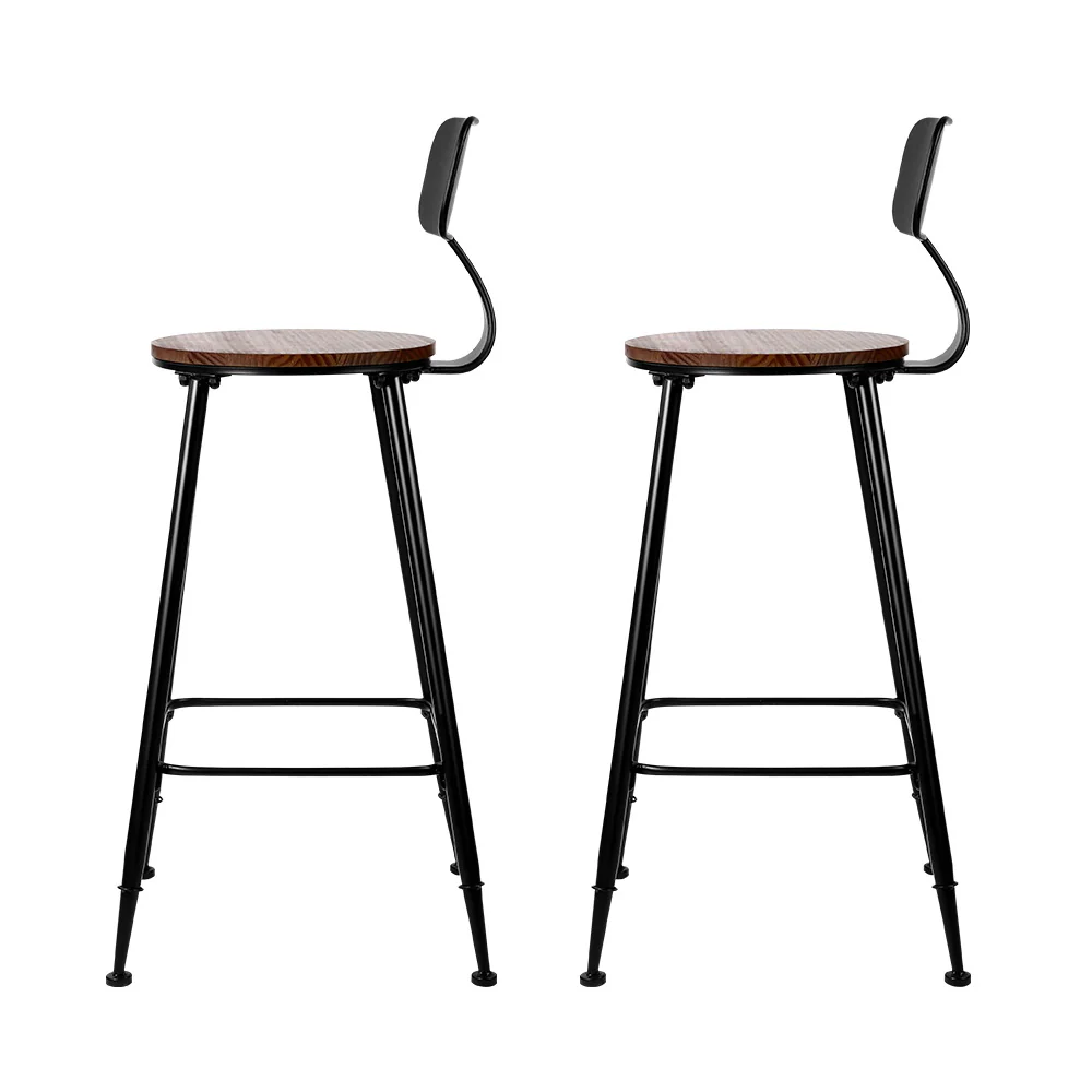 Set of 2 Bar Stools Pinewood Metal - Black and Wood - Image 3